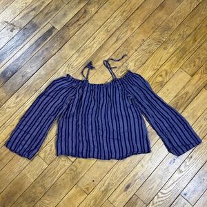 Charming Charlie Navy Blue Striped Off The Shoulder Tie Strap Rayon Blouse‎ S